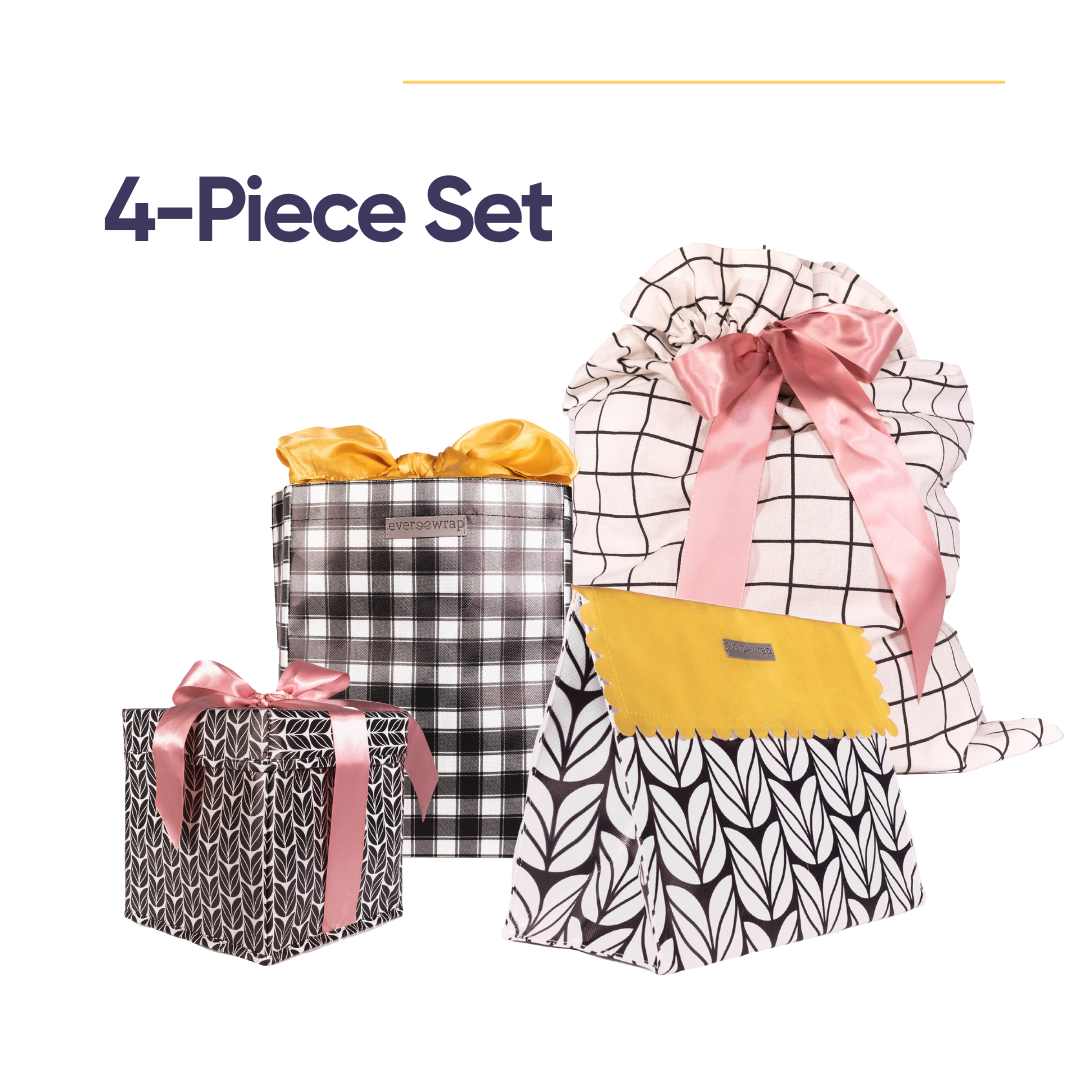 Small Starter Kit (4 Piece Set) Reusable Gift Wrap Bags – Sustainable, Foldable, Eco-Friendly