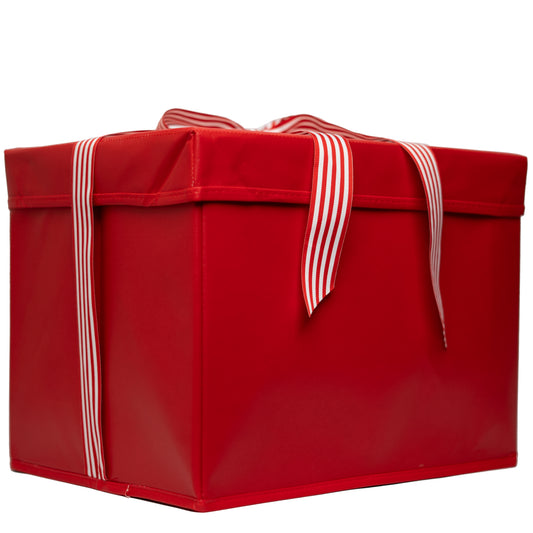 IRREGULAR - Large Red Heavy-Duty Extra Strong Collapsible Gift Box with ribbon attached, great zero waste solution for sustainable and eco-friendly gift boxes - EverWrap