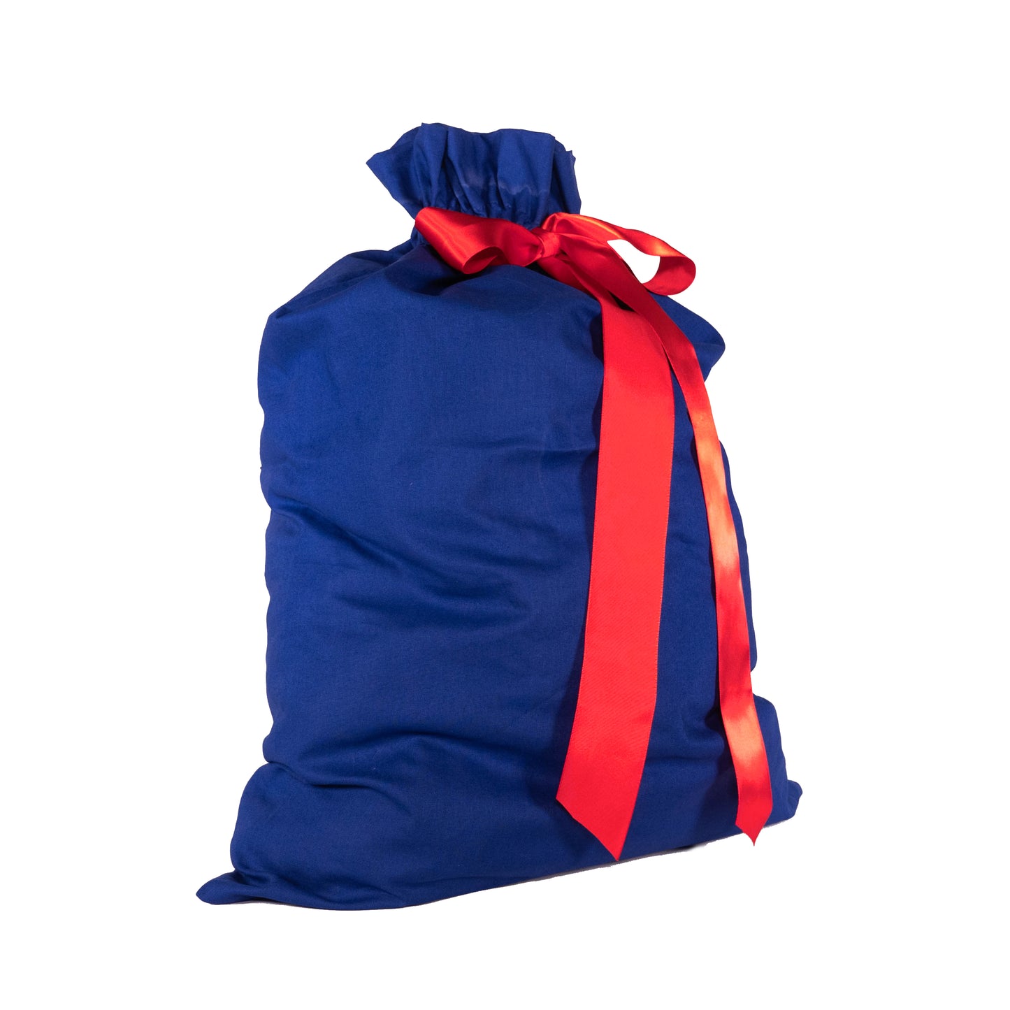 Blue Cotton Sleigh Bag 27" tall with satin closure, reusable wrapping for larger gifts - EverWrap