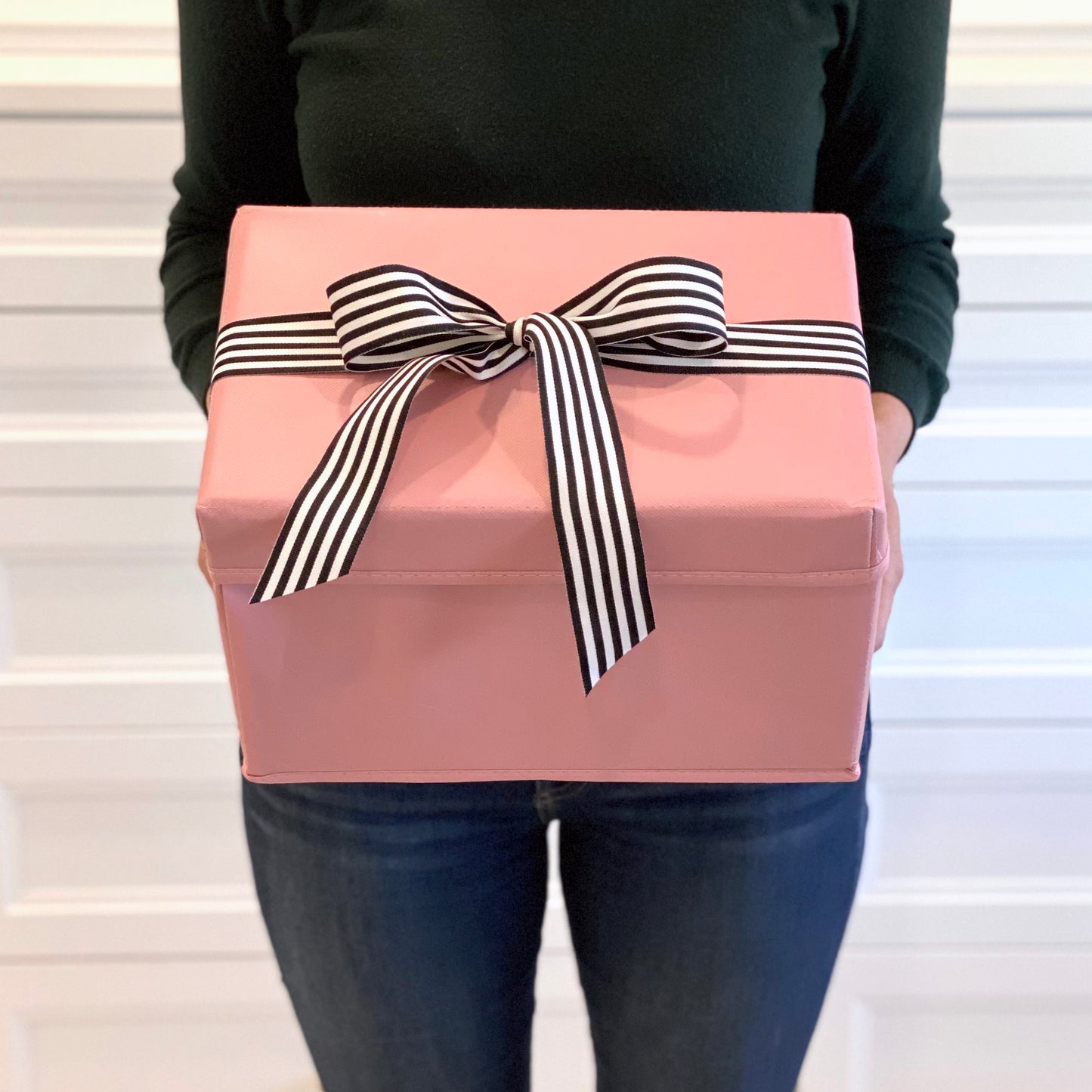 EverBox: Medium Pink Collapsible Gift Box with Black + White Grosgrain Ribbon
