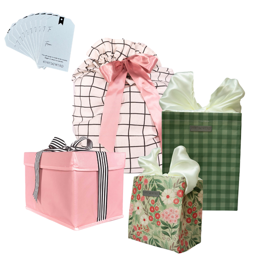 Reusable Gift Wrap Starter Set- Small, Pink + Green