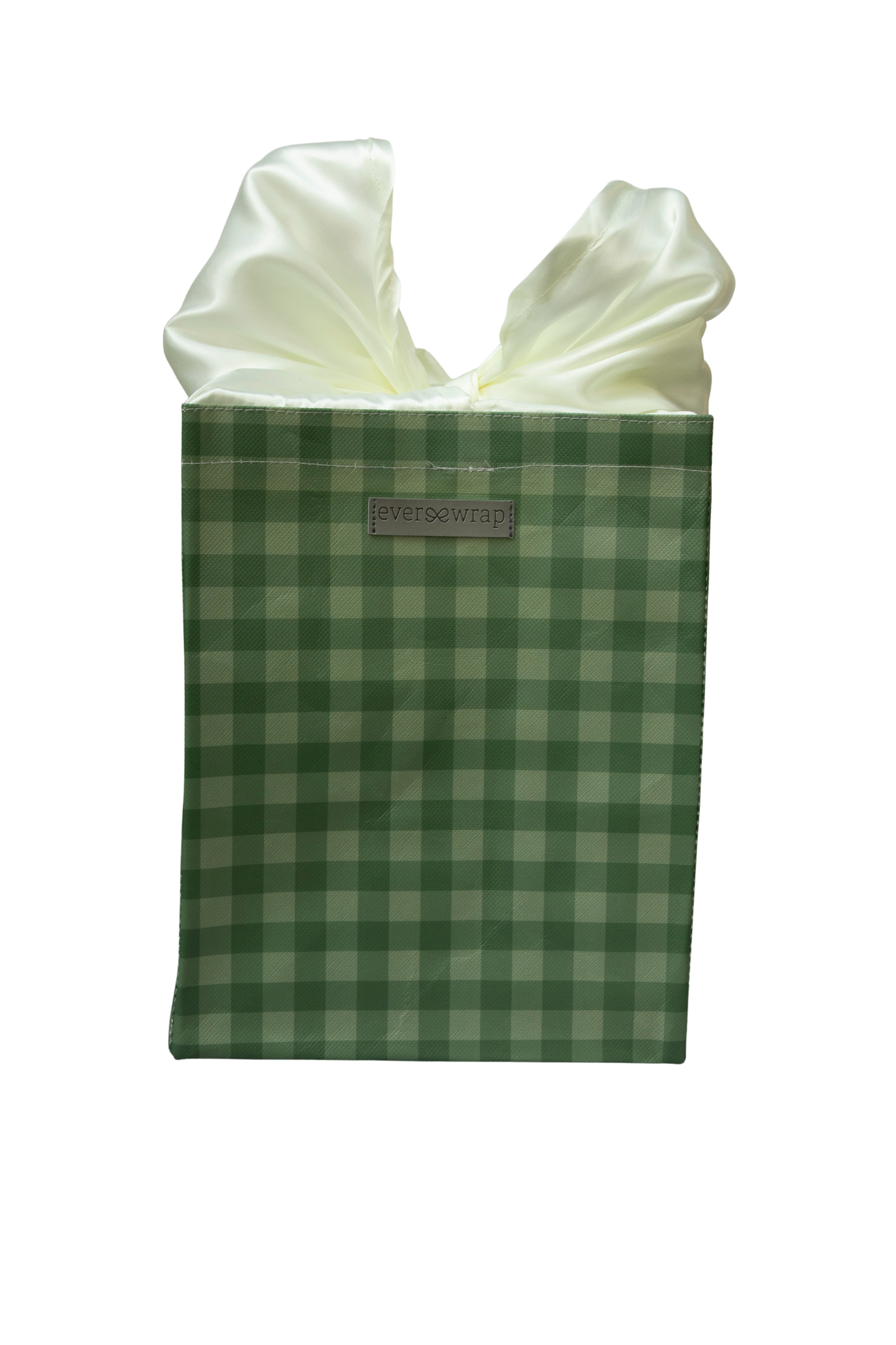 EverBag: Medium Green Buffalo Plaid with Ivory Satin Bow