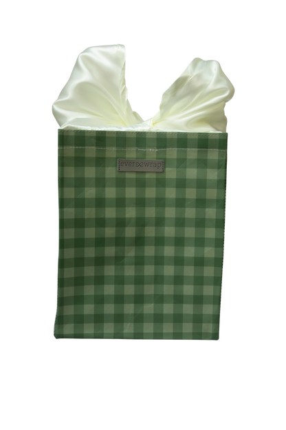 EverBag: Medium Green Buffalo Plaid with Ivory Satin Bow