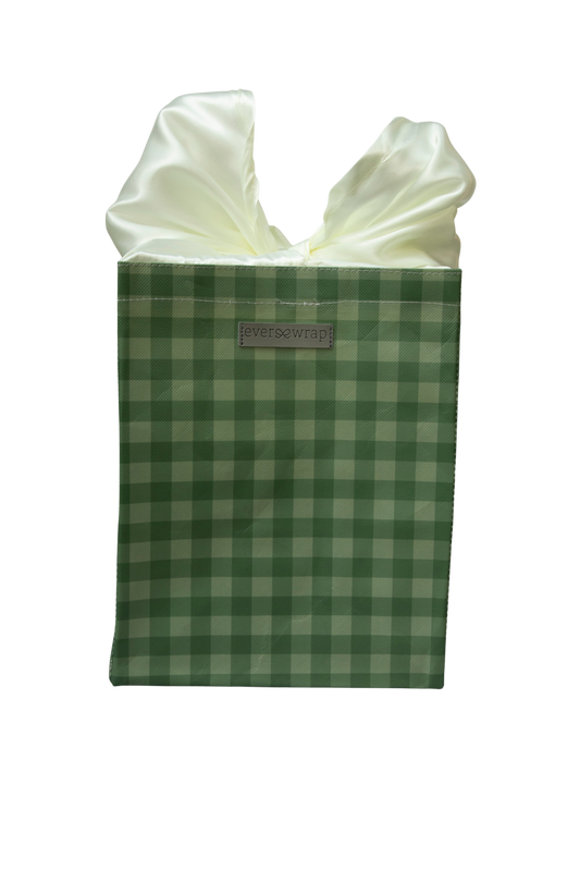 EverBag: Medium Green Buffalo Plaid with Ivory Satin Bow