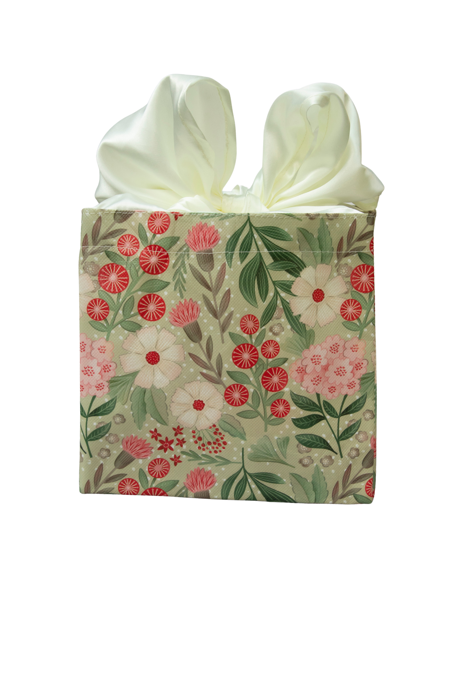 EverBag: Small Green Floral Print with Ivory Satin Bow