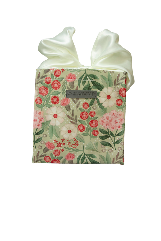 EverBag: Small Green Floral Print with Ivory Satin Bow