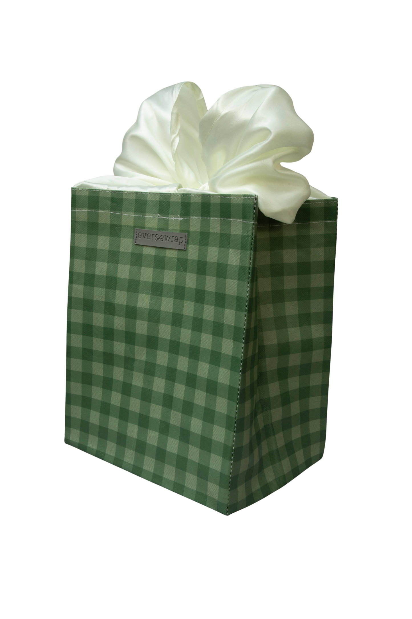 EverBag: Medium Green Buffalo Plaid with Ivory Satin Bow