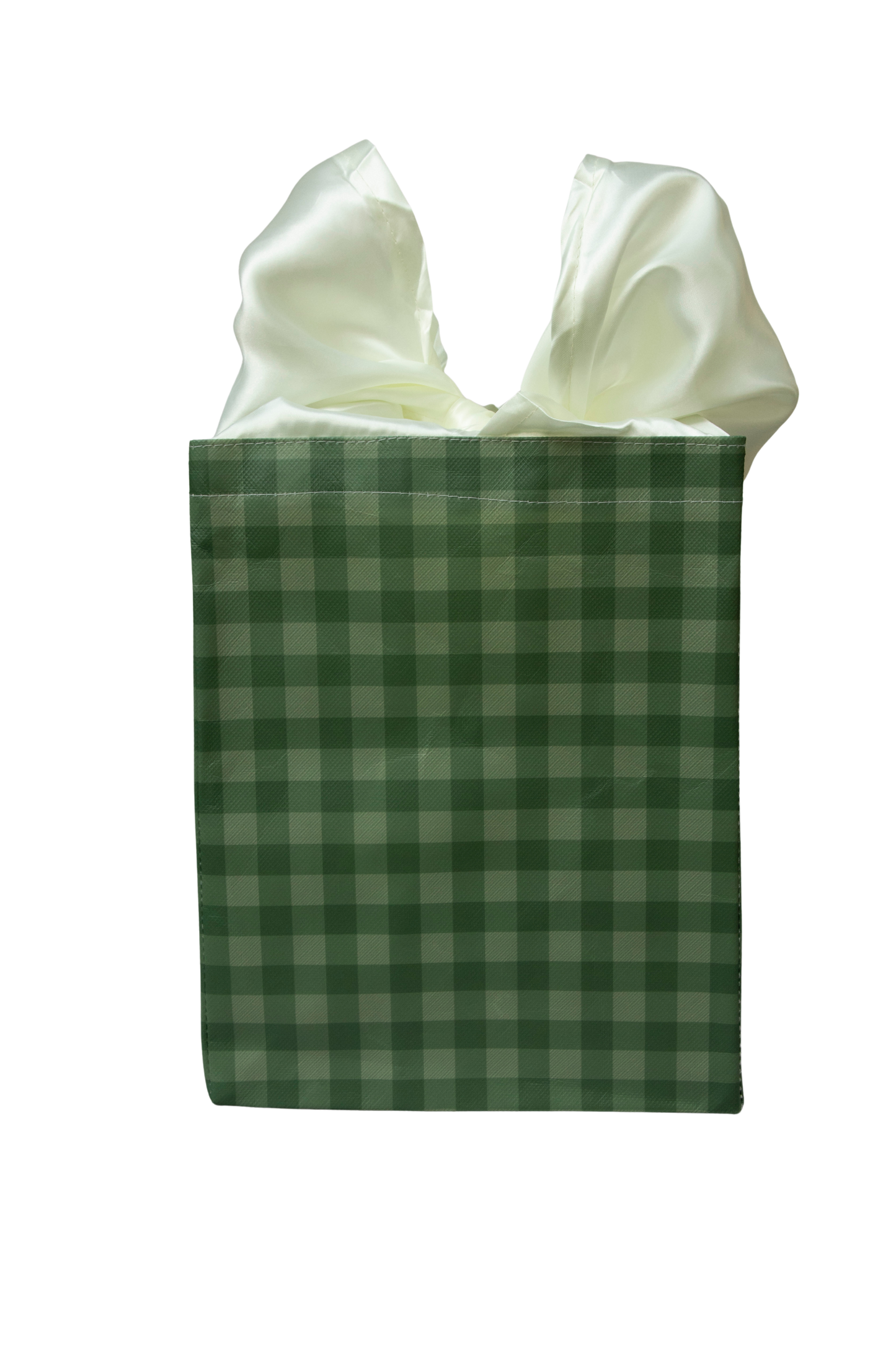 EverBag: Medium Green Buffalo Plaid with Ivory Satin Bow