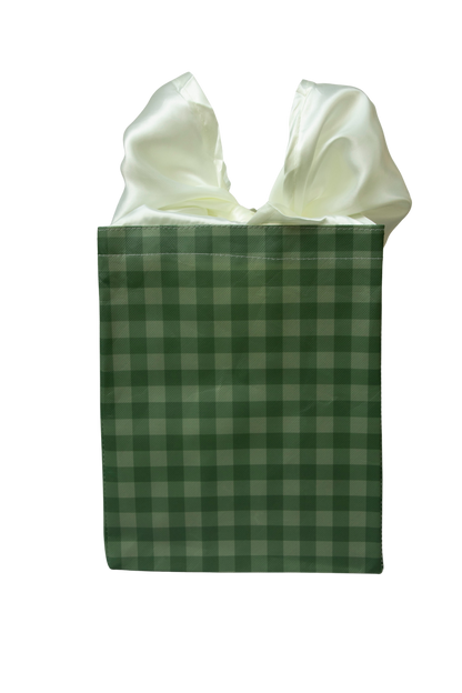 EverBag: Medium Green Buffalo Plaid with Ivory Satin Bow
