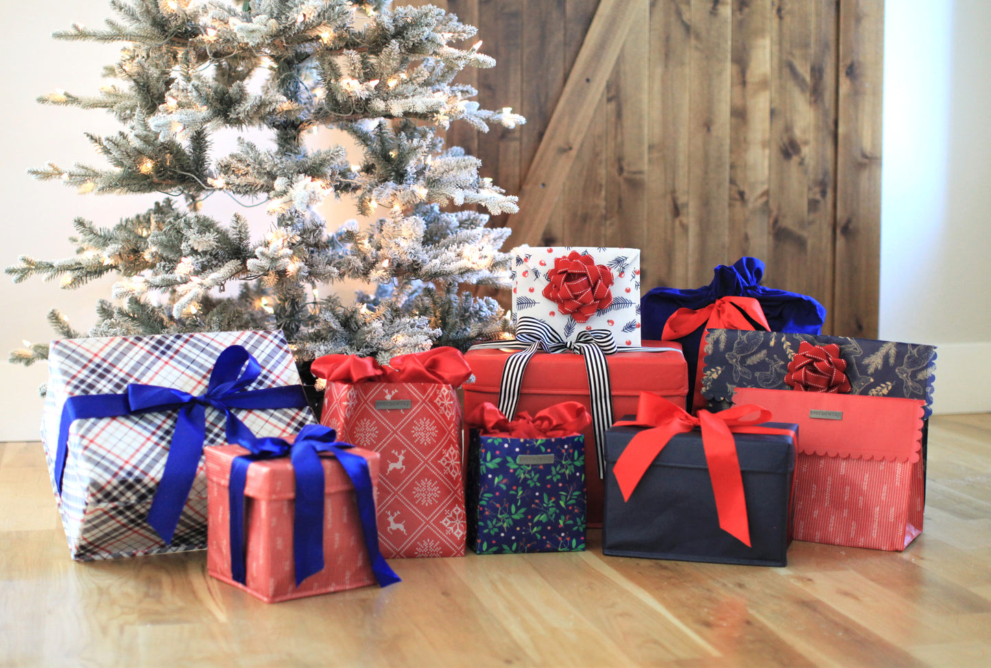 13-Piece Reusable Gift Wrap Sampler Pack in Red, Blue, and White (Reusable Gift Wrap Bags – Sustainable, Foldable, Eco-Friendly)