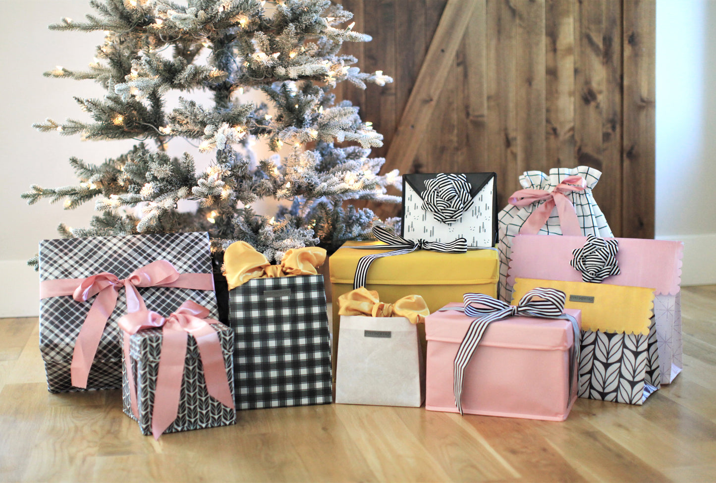 13-Piece Reusable Gift Wrap Sampler Pack in Pink, Gold, and Black (Reusable Gift Wrap Bags – Sustainable, Foldable, Eco-Friendly)