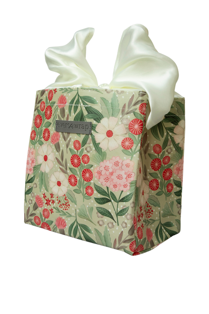 EverBag: Small Green Floral Print with Ivory Satin Bow