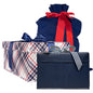 Navy Blue, Red, and Plaid designed reusable gift box self closing with Satin and Grossgrain Ribbon crafted with Non-Woven Laminate for long lasting use - EverWrap