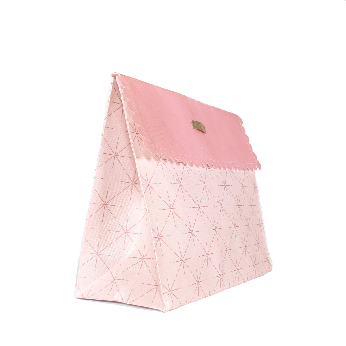 Dusty Pinks, Black and White Reusable set of 1 sleigh bag, 1 Large reusable gift bag with magnet closure, 1 extra heavy duty gift box with grosgrain ribbon and 1 pink and white bow with felted wool charm - EverWrap