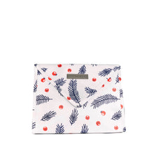 Load image into Gallery viewer, Navy Blue &amp; Gold, Red &amp; White Wintry prints with Woodland Animlas , Feathers and Berries are the perfect Gift Bag for Fall and Winter Celebrations - EverWrap
