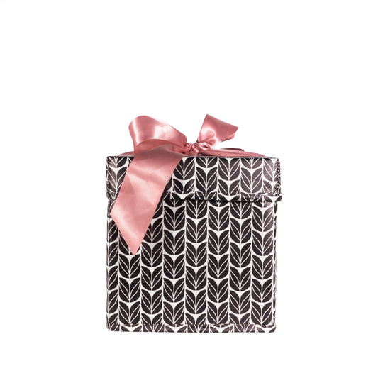 Small 8" black and white tulip collapsible gift box with satin ribbon attached, great zero waste solution for sustainable and eco-friendly gift boxes - EverWrap