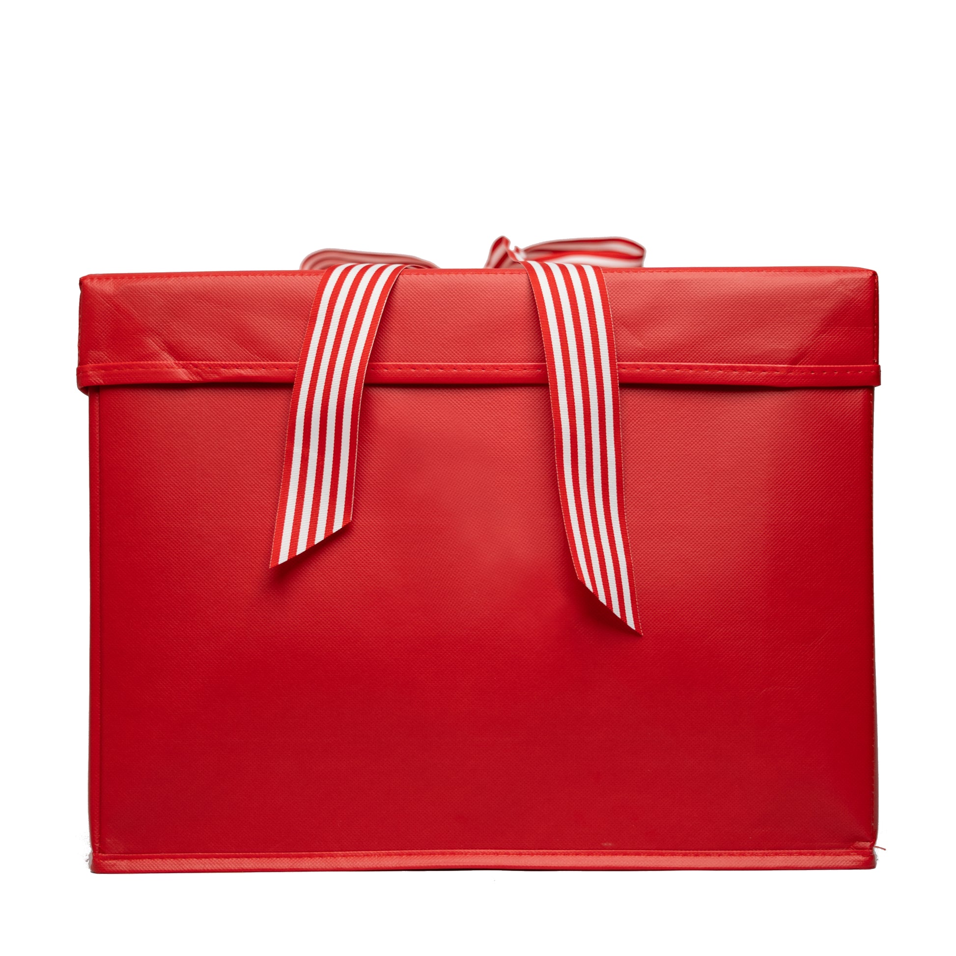 Large Red Heavy-Duty Extra Strong Collapsible Gift Box with ribbon attached, great zero waste solution for sustainable and eco-friendly gift boxes - EverWrap