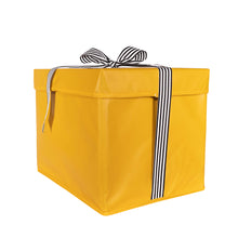 Load image into Gallery viewer, Large Yellow Heavy-Duty Extra Strong Collapsible Gift Box with black and white grosgrain ribbon attached, great zero waste solution for sustainable and eco-friendly gift boxes - EverWrap
