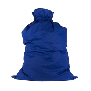 Blue Cotton Sleigh Bag 27" tall with satin closure, reusable wrapping for larger gifts - EverWrap