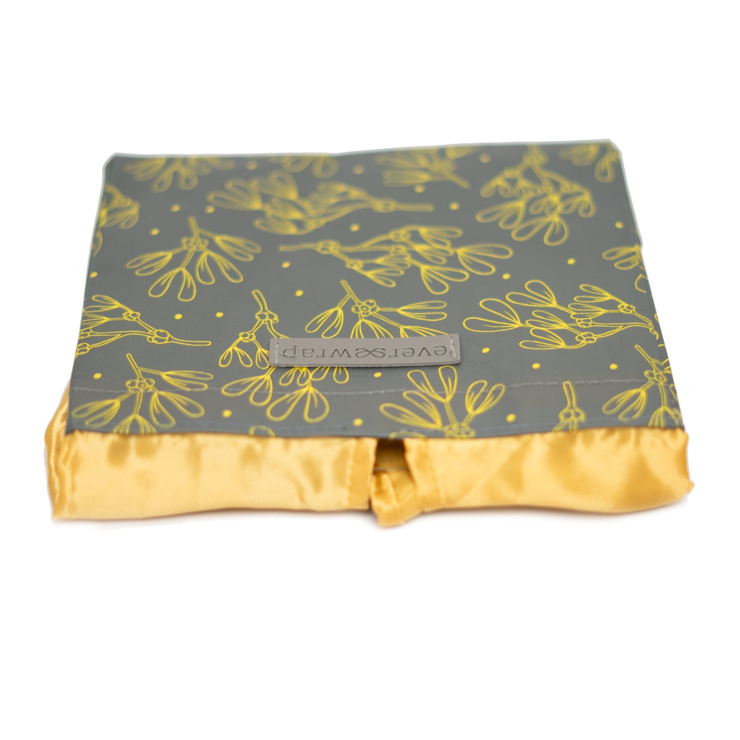 IRREGULAR - Grey and Gold Floral Print Small Reusable Gift Bag with Gold Satin Bow Collapsible Bag Heavy Duty for Zero Waste Reusability For Every Holiday - EverWrap