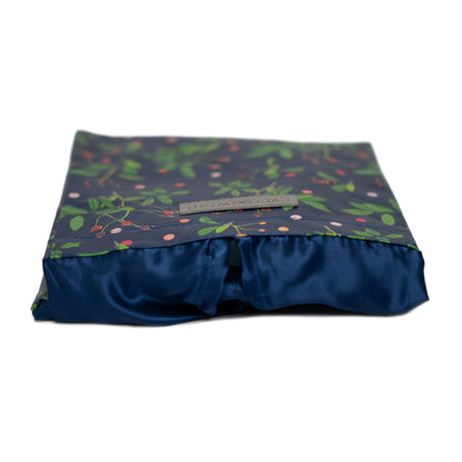 IRREGULAR - Blue Reusable gift bag, Berry and Green Foliage with Royal Blue Satin Bow makes storing and reusing this gift bag an easy sustainable zero-waste choice - EverWrap