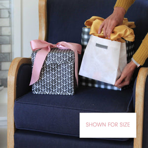 Blue Reusable gift bag, Berry and Green Foliage with Royal Blue Satin Bow makes storing and reusing this gift bag an easy sustainable zero-waste choice - EverWrap