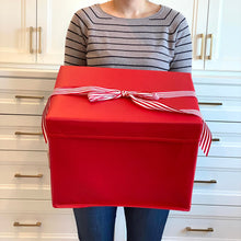 Load image into Gallery viewer, WHOLESALE QTY 15 Large Red Heavy-Duty Extra Strong Collapsible Gift Box with ribbon attached, great zero waste solution for sustainable and eco-friendly gift boxes
