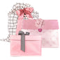 Dusty Pinks, Black and White Reusable set of 1 sleigh bag, 1 Large reusable gift bag with magnet closure, 1 extra heavy duty gift box with grosgrain ribbon and 1 pink and white bow with felted wool charm - EverWrap