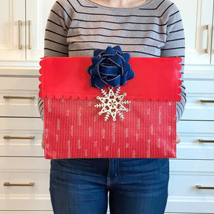 Medium Red Reusable gift bag with magnet closure and scalloped, heavy duty for maximum reusability