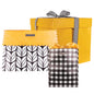 Black and White Gift Box and Bags, Buffalo check and Tulips with Big Pops of Yellow, collapsible and reusable zero-waste gift wrapping - EverWrap