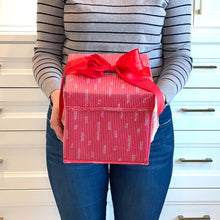 Load image into Gallery viewer, Small Red 8&quot; Collapsible Gift Box with satin ribbon attached, great zero waste solution for sustainable and eco-friendly gift boxes
